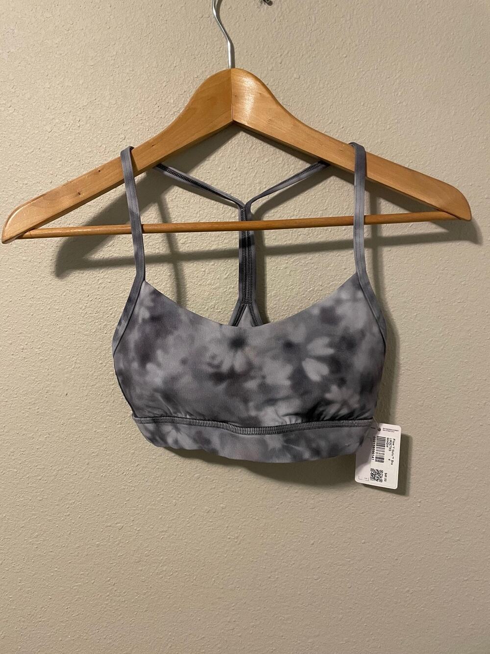 Lululemon Flow Y Nulu Sports Bra Womens 4 Gray Floral Racerback Yoga NWT READ
